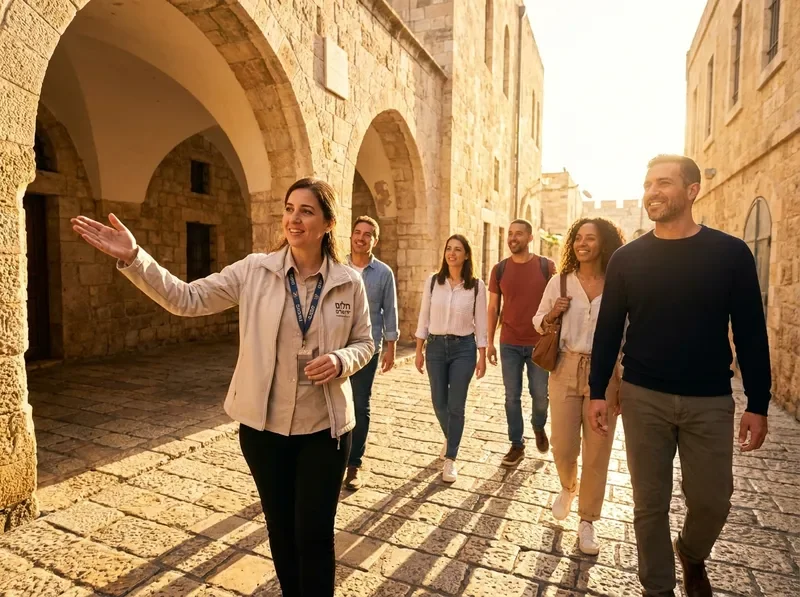 מורת דרך מובילה קבוצה בסמטאות העיר העתיקה בירושלים