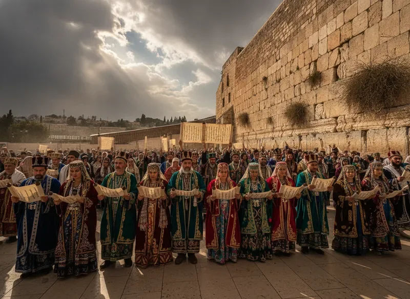 טקס דתי ברחבת הכותל המערבי