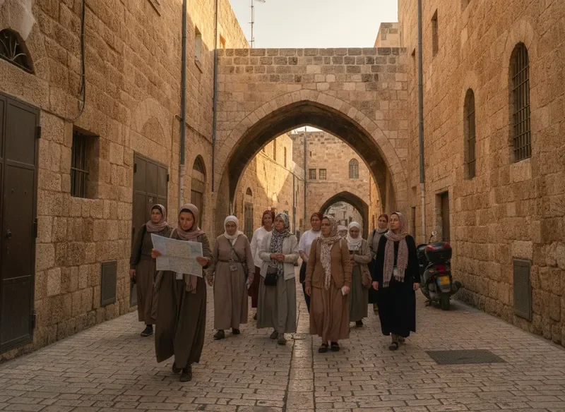 צליינים בסיור מודרך בסמטאות העיר העתיקה בירושלים
